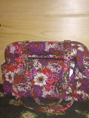 Vera Bradley Purple Floral Quilted Diaper Bag. 19 In wide 12in  High 6in Deep